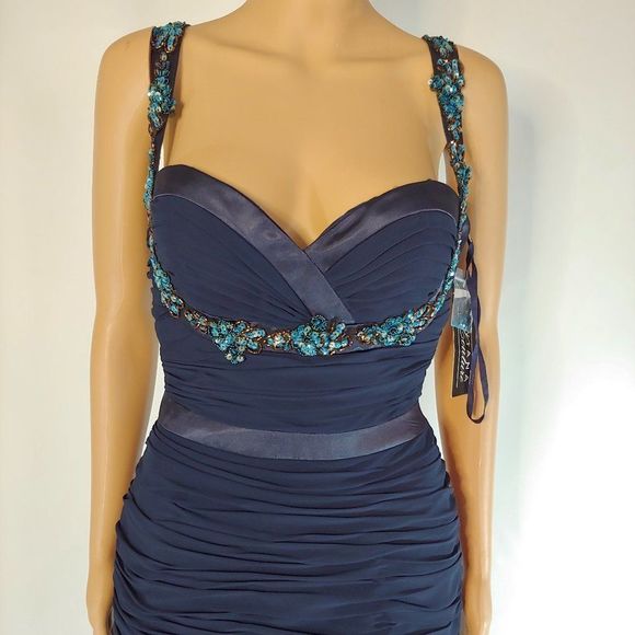NWT Faviana Mermaid V-Neck Formal Gown in Blue - Picture 4 of 4